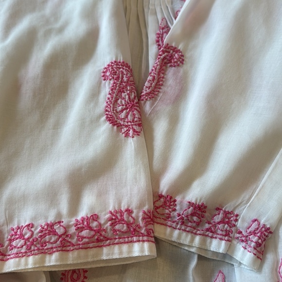 Indika White Sheer Cotton Tunic with Pink Paisley & Floral Embroidery Size Small - Picture 3 of 12